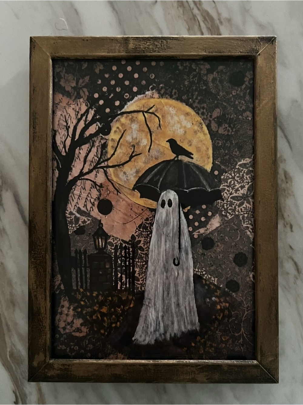 Framed Ghost with Umbrella Wall Art - Black & Gold